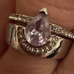 NWOT Elegant Silver 2-Piece Engagement Style Ring with Diamond Like Accents